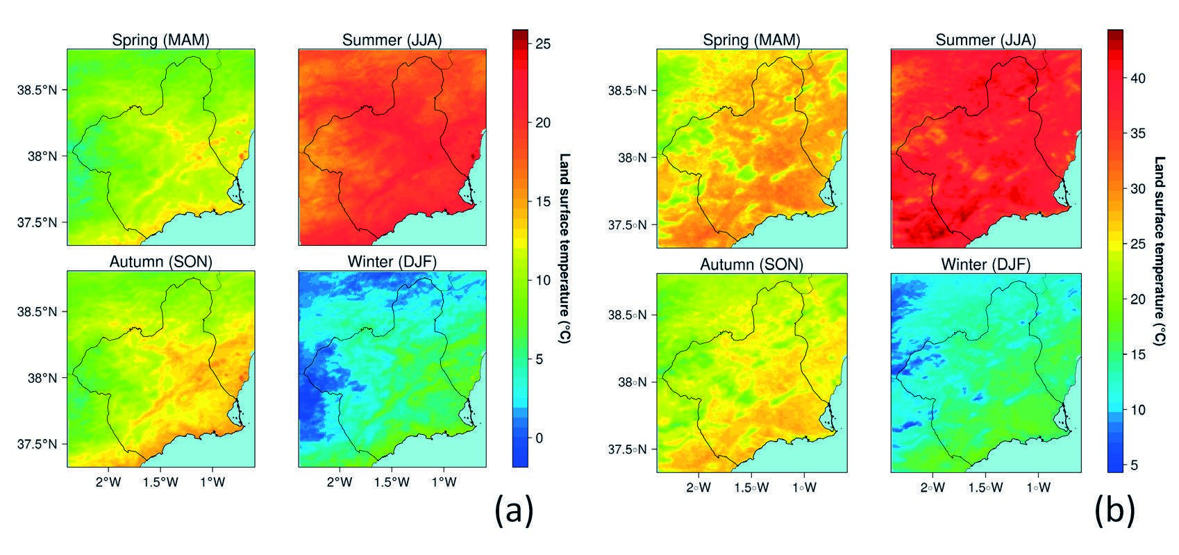 Mapas estacionales de temperatura superficial MODIS